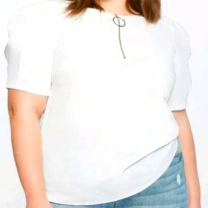 Eloquii Plus White Puff Sleeve Top W/ Zipper 20